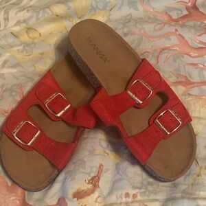 Anna  women Red Double Buckle Sandals